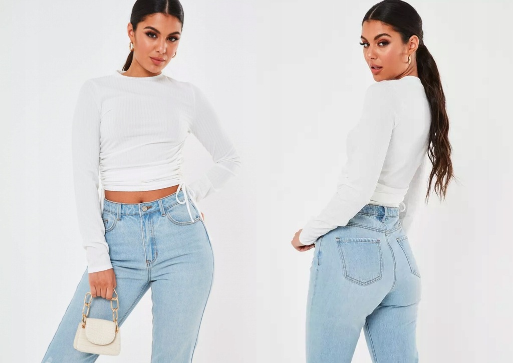 MISSGUIDED PRĄŻKOWANY TOP Z DŁUGIM RĘKAWEM S