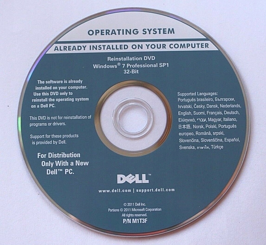 Nośnik DVD Windows 7 Pro 32 bit Dell FV