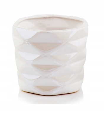 Doniczka Osłonka Ceramiczna Geometric Biała Perła