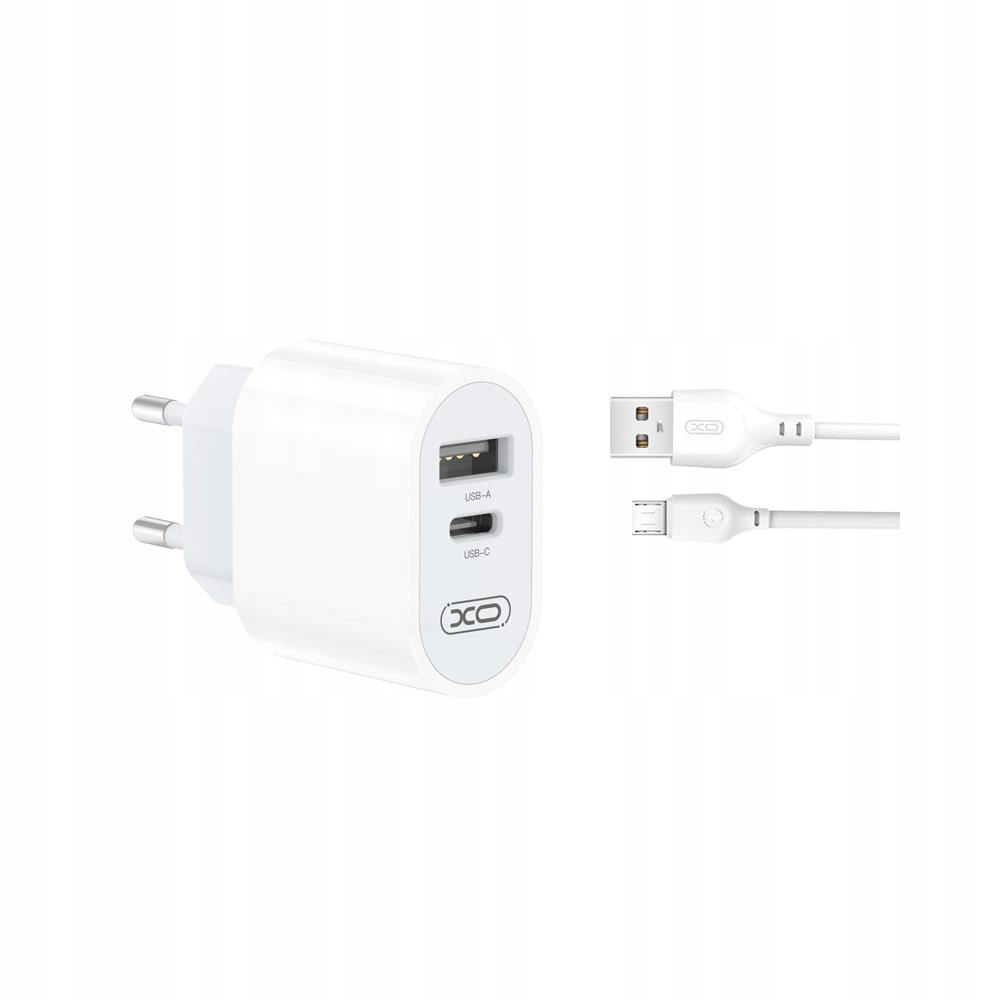 XO ŁAD SIEC L97 1xUSB 1xUSB-C 2,4A BIAŁA + KABELMICROUSB