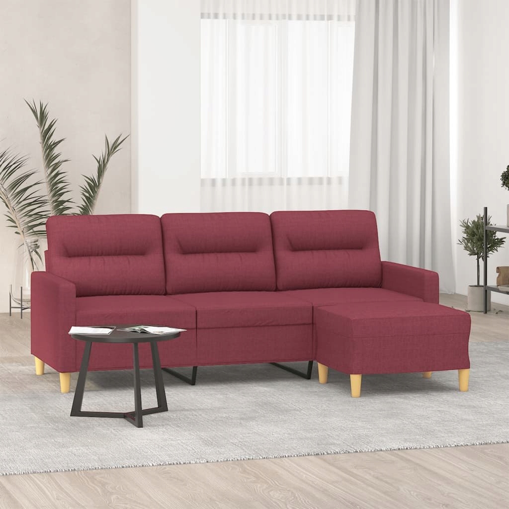 VidaXL 3-osobowa sofa z podnóżkiem winna czerwień 180 cm, tkaniną