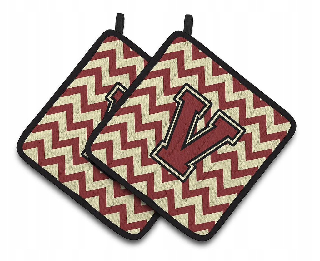 Letter V Chevron Maroon and Gold Pair of Pot