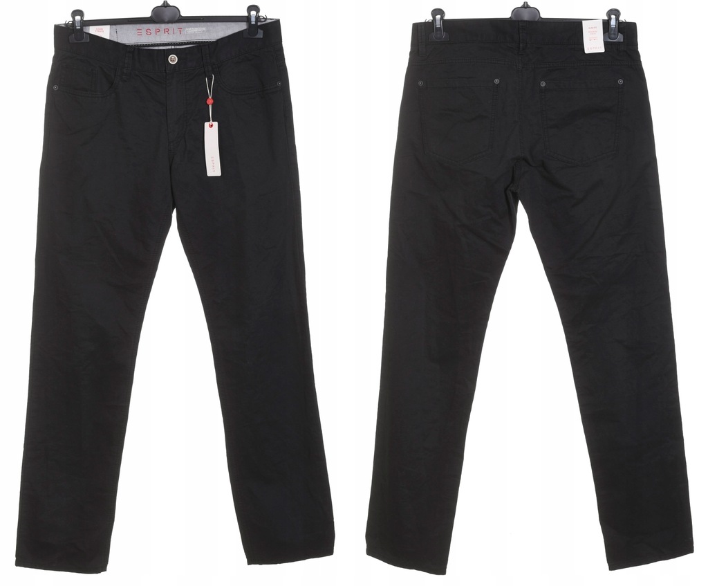 ESPRIT czarne spodnie męskie slim fit 100% bawełna W34 L34