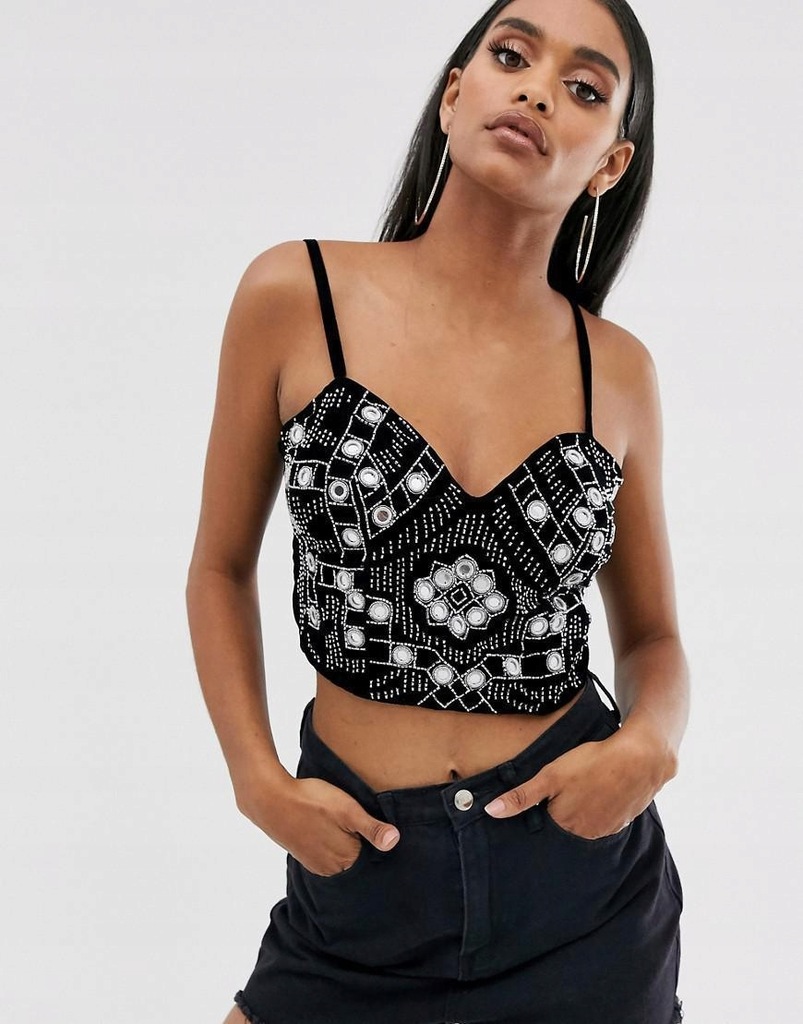 ASOS DESIGN__XDI CZARNY TOP NA RAMIĄCZKACH__S