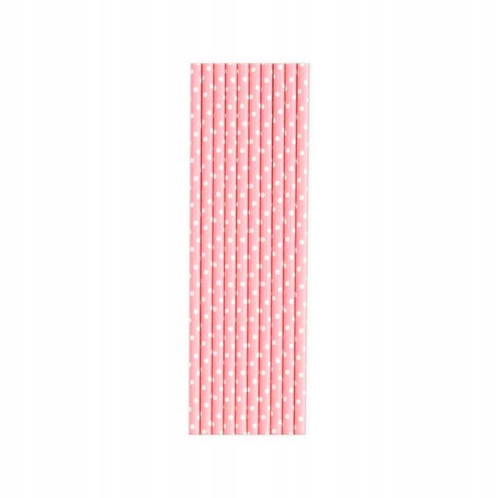 Słomki papierowe różowe w kropki 10szt eko