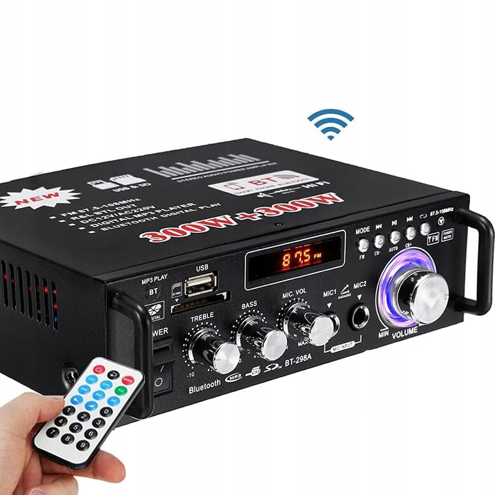 CYFROWY WZMACNIACZ MOCY 300W DŹWIĘKU STEREO AMPLITUNER BLUETOOTH