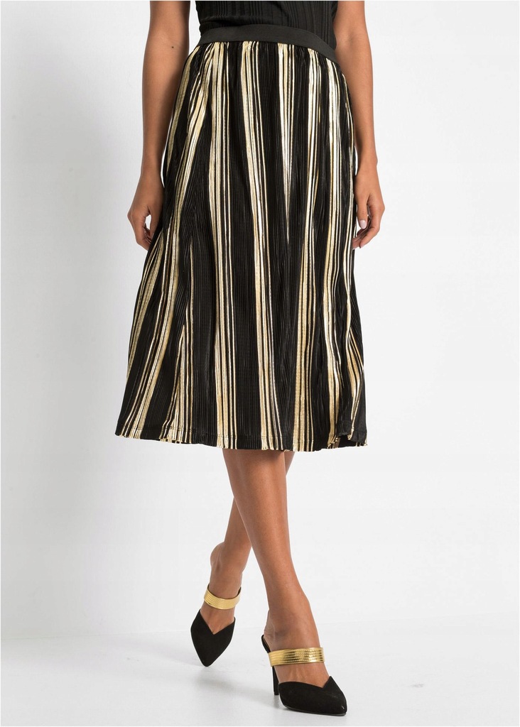 SPÓDNICA PLISOWANA CZARNO-ZŁOTA 3H3A16 Bonprix 36/38