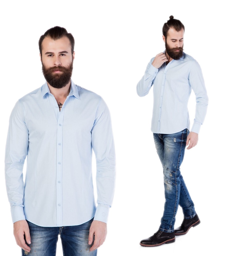 CIPO BAXX KOSZULA MĘSKA BŁĘKIT SLIM FIT CH125~XXL