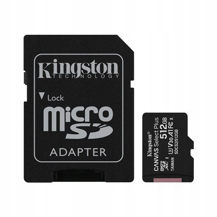 Kingston Canvas Select Plus 512 GB, Micro SD, pamięć flash klasy 10,
