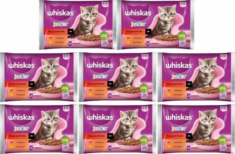 WHISKAS JUNIOR KLASYCZNE POSIŁKI KARMA W SOSIE DLA KOCIĄT 32x85g PAKIET