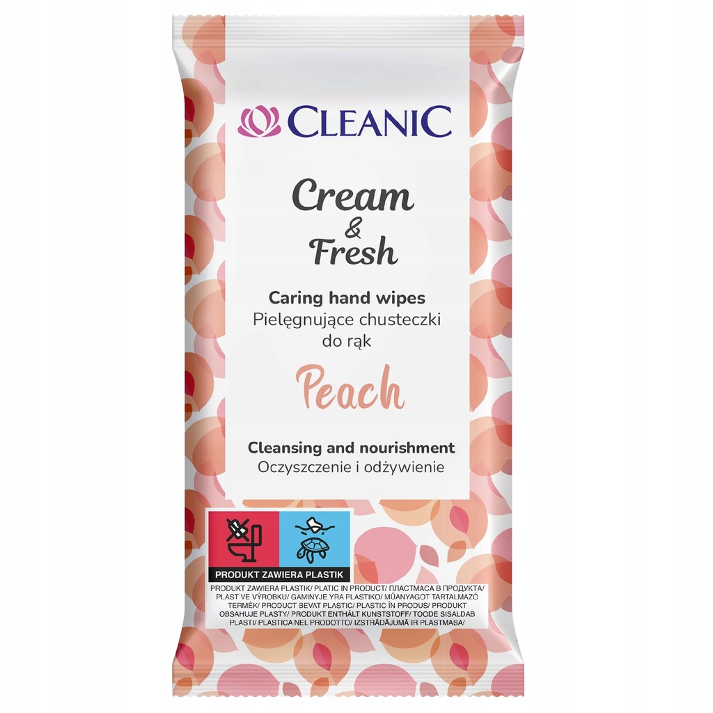 CLEANIC Pielęgnujące Chusteczki do rąk Cream & Fresh - Peach 1op-15szt