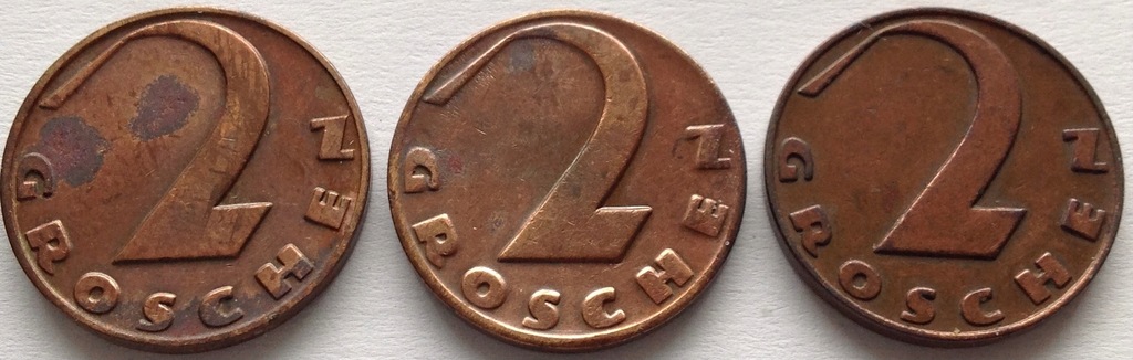 Austria 2 grosze 1936 1937 1938 (3szt)