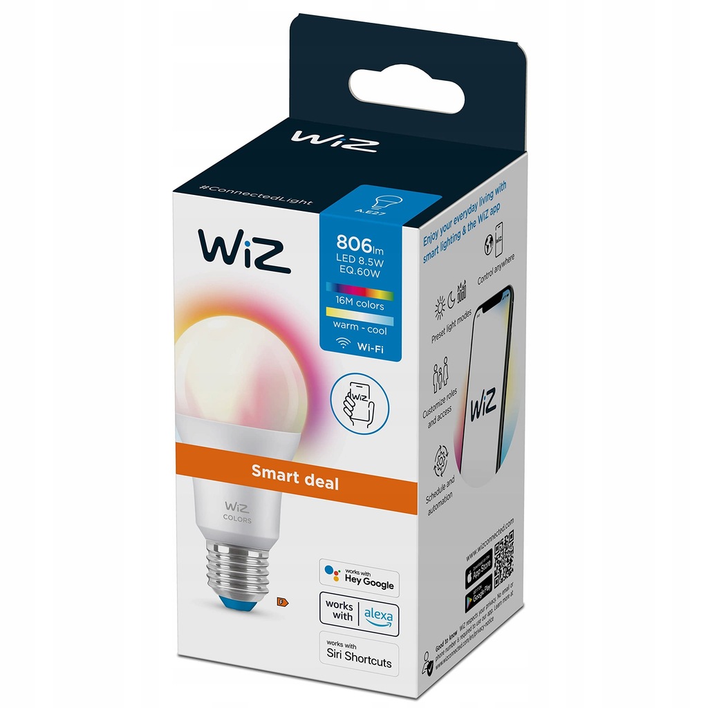 WiZ Lampa LED E27 Tunable White & Color, 60 W, możliwość ściemniania