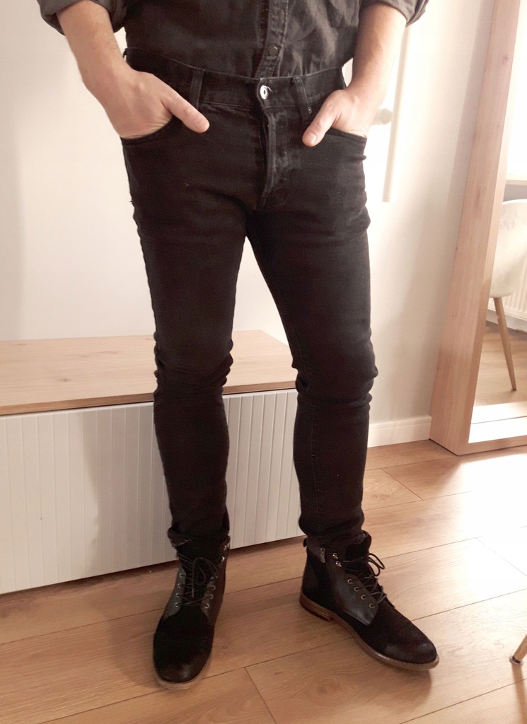 H&M czarne jeans rurki skiny biodrówki 32/32