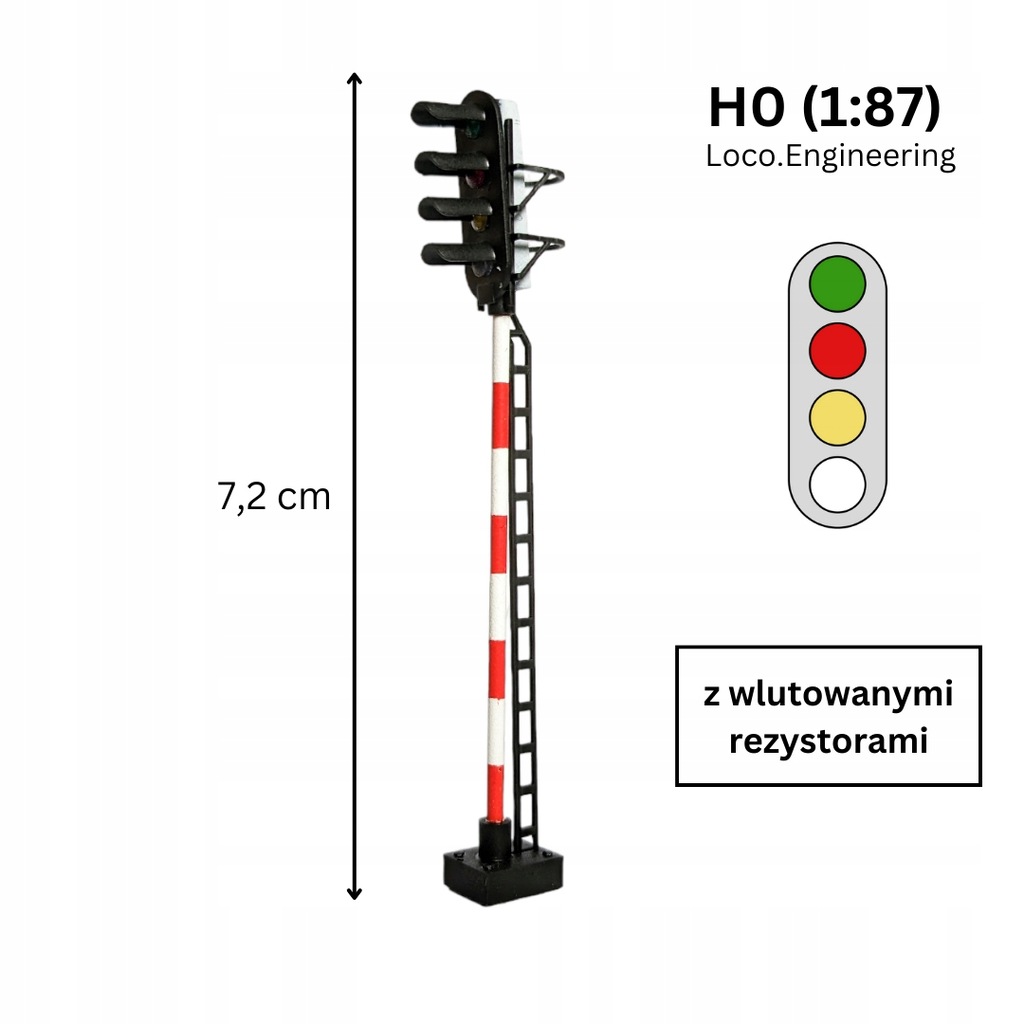 Semafor 4-komorowy H0 z LED diodami z wlutowanymi rezystorami