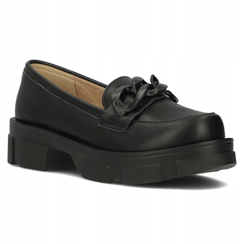 Buty damskie skórzane półuty na platformie Filippo łańcuch r.38