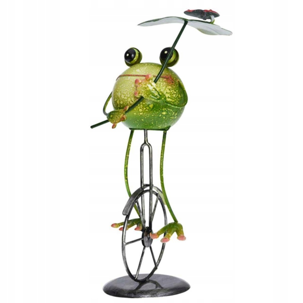 Dekoracyjna Figurka do Ogrodu ŻABA z liściem 36 cm METALOWA Żabka Szczęście