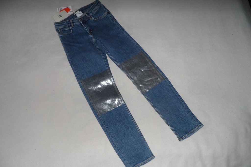 H&M_SPODNIE JEANSY SREBRO_R 9-10 L 140_NOWE