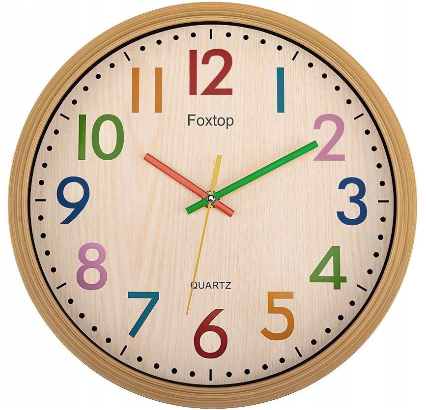 Foxtop Zegar ścienny dla dzieci,bez odgłosów zegar