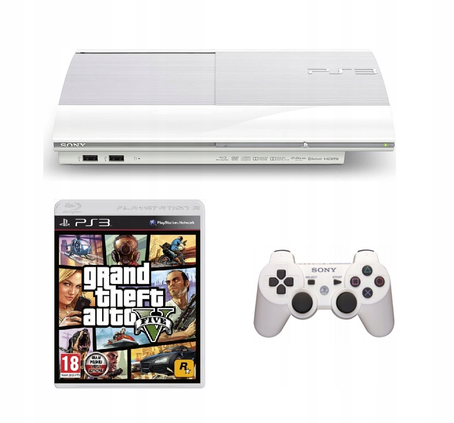 PS3 Super Slim 500GB Biały Pad i GTA