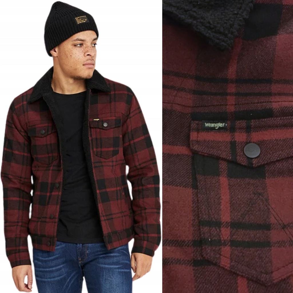 Wrangler WOOL TRUCKER JACKET WEŁNIANA KURTKA KATANA W KRATĘ NA MISIU XL