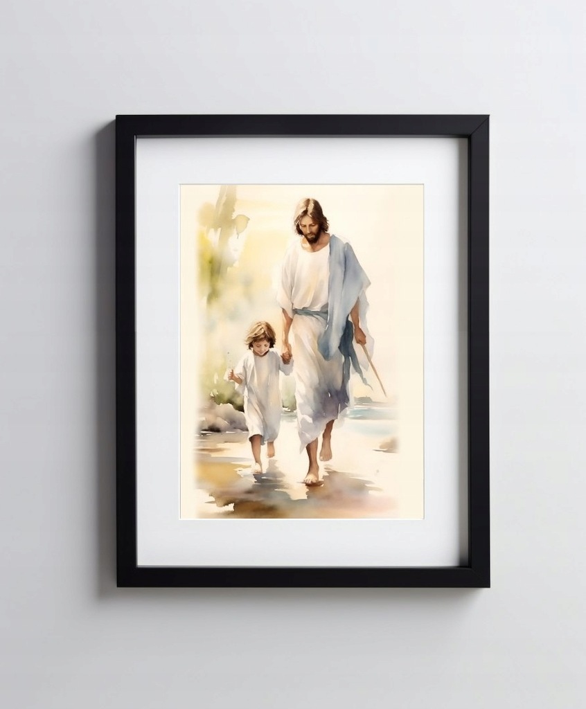 Jezus spacerujący z dzieckiem - 60x90 cm - Bez ram