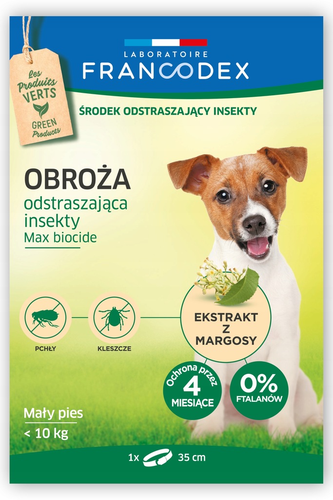 FRANCODEX Obroża dla psów -10kg na pchły kleszcze