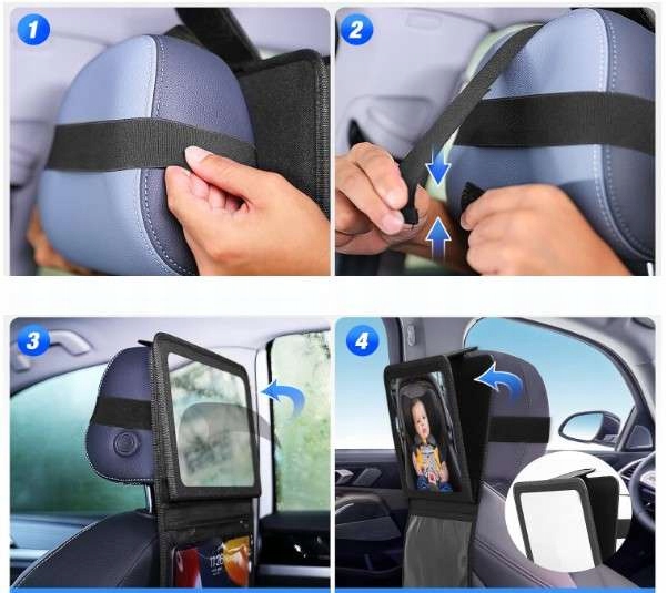 Lusterko samochodowe do obserwacji dziecka z uchwytem na iPada na zagłówek