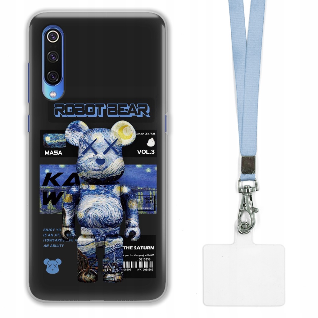 ETUI DO XIAOMI Mi 9 OCHRONA CASE + SMYCZ SZARA KAWS DLA NASTOLATKÓW WZ