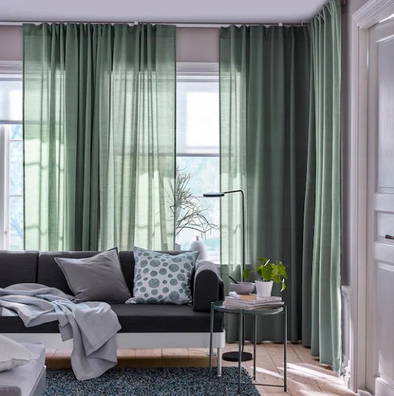 IKEA HILJA ZASŁONY SZARO ZIELONE zasłona komplet 8465226223