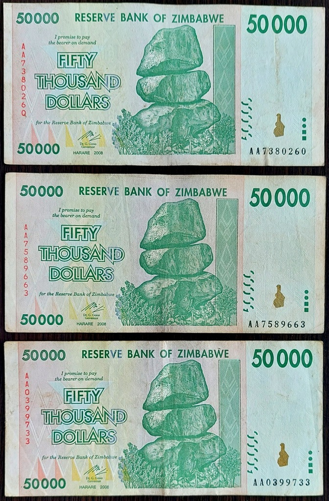 #010. Banknot Zimbabwe 50000$ 2008r. Seria AA Obiegowy