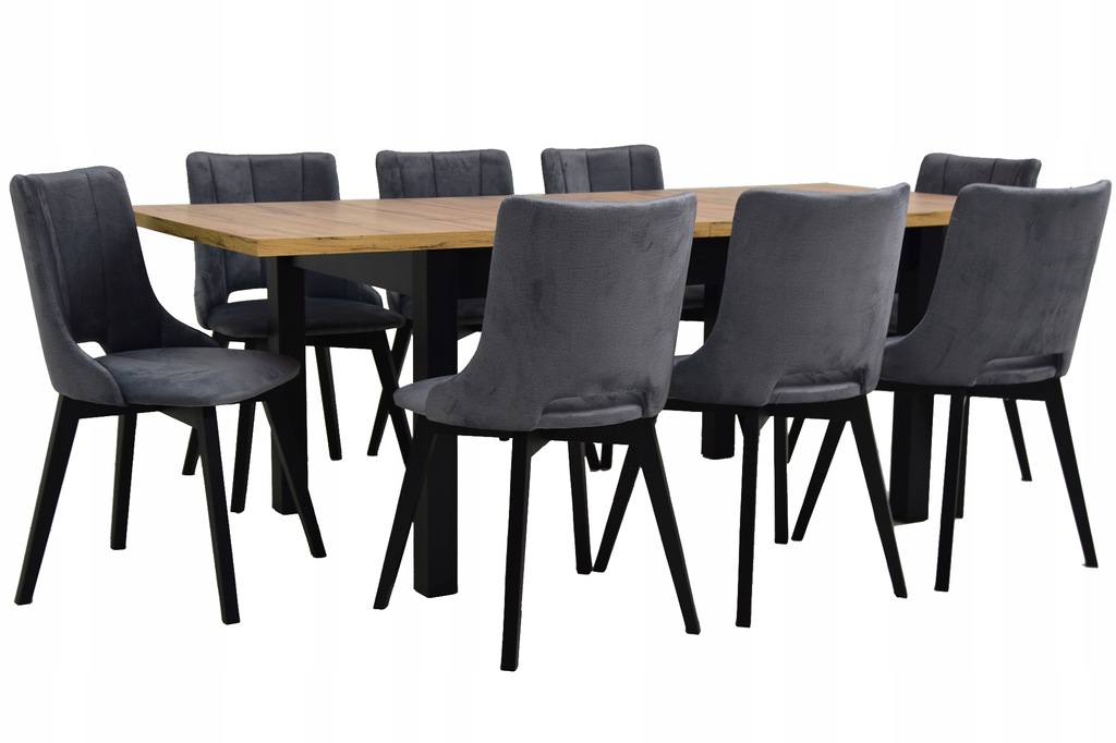 Stół 90x140/210 cm + 8 krzeseł szarych BELLA WYBÓR