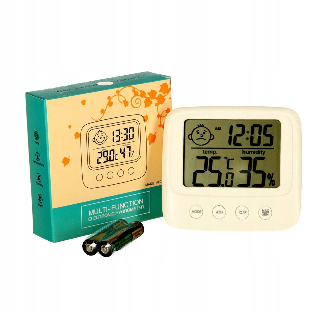 Higrometr zegar termometr wilgotnościomierz LCD