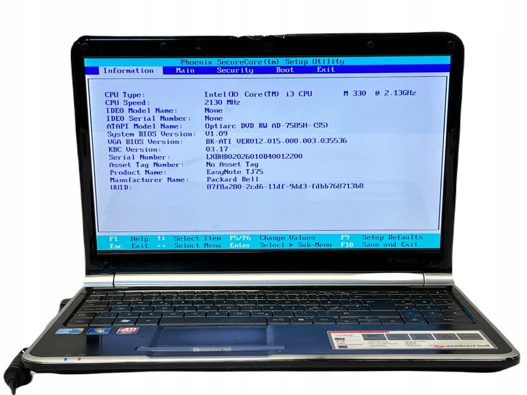 HURT PackardBell MS2288 15.6'' i3 BIOS OK H736