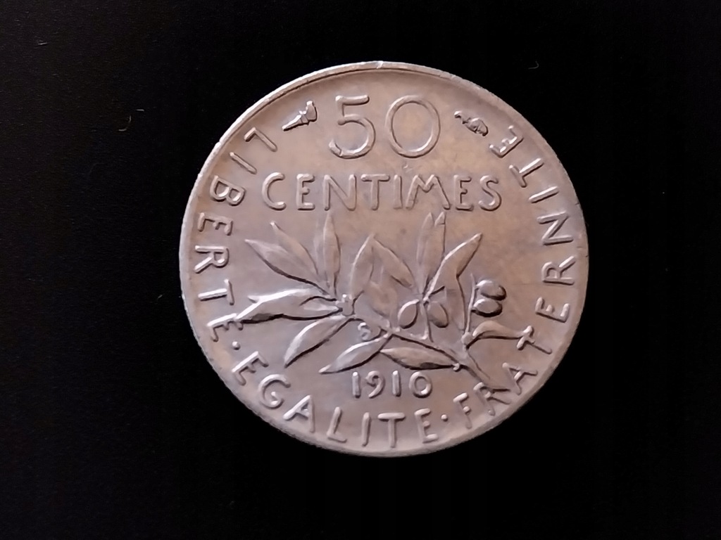 Moneta 50 Centimes z 1910r. Srebro!!!