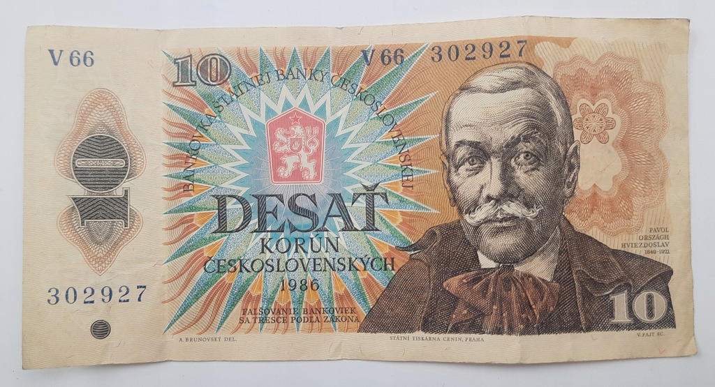 Banknot 10 Koron Czechosłowacja 1986 r.