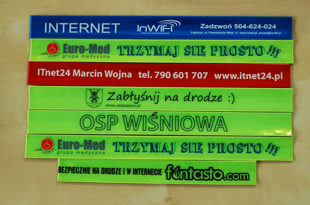 Opaski odblaskowe z nadrukiem 100 szt JAKOŚĆ!