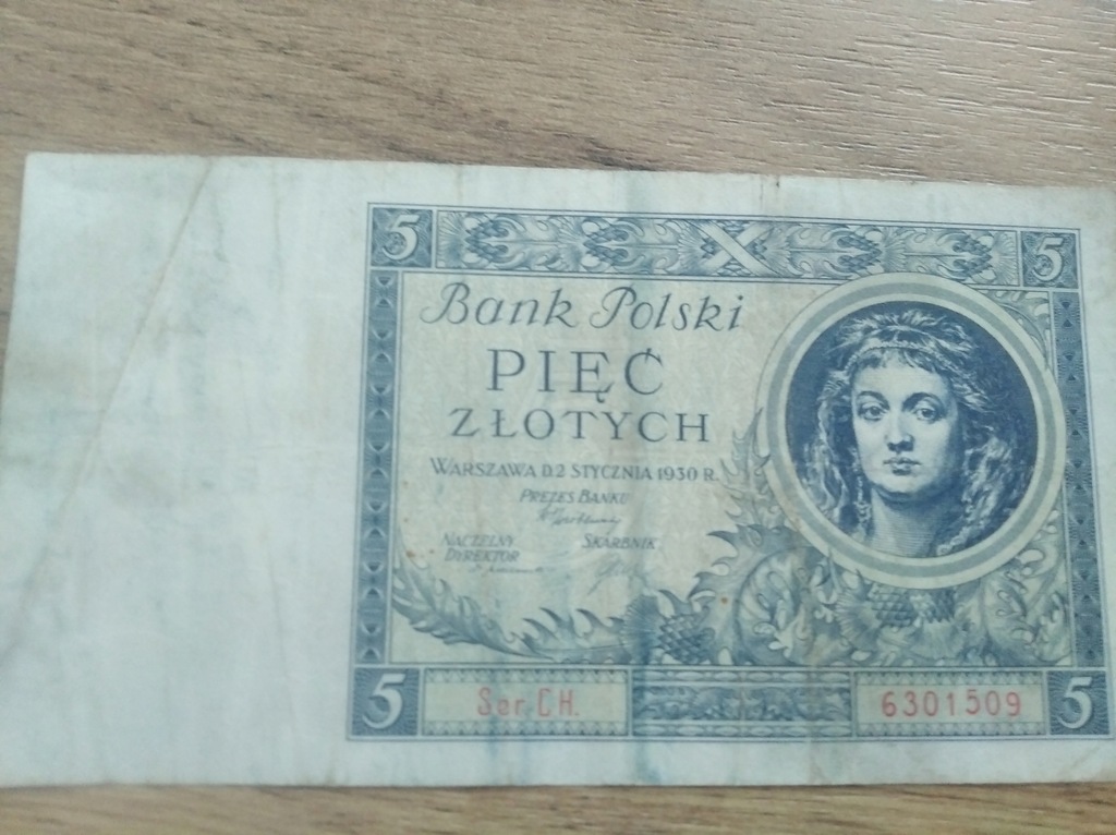 5 ZŁ BANKNOT 1930 ROK SERIA CH6301509