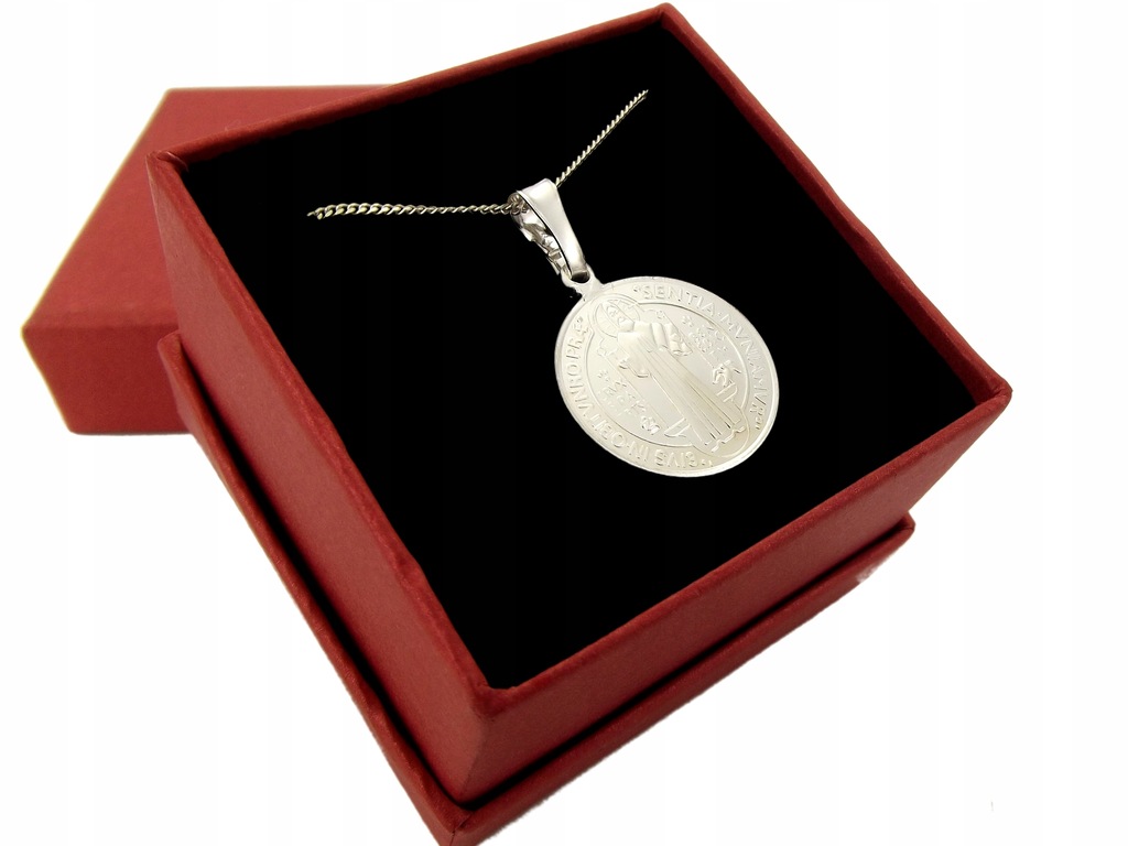 Srebrny Medalik Łańcuszek 925 Święty Benedykt