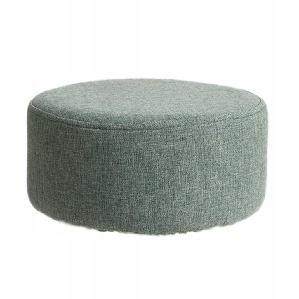 Round Linen Fabric Footstool Green Dark 28x13cm