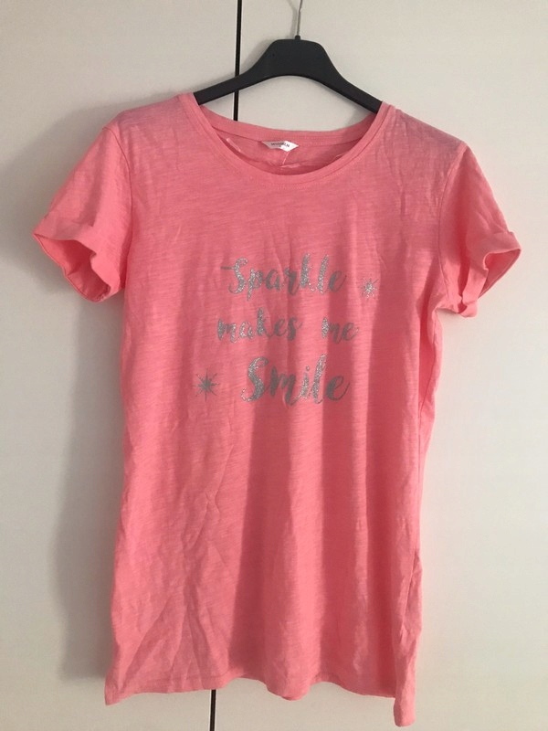 Bluzka t-shirt z krótkim rękawem napis różowa S 36