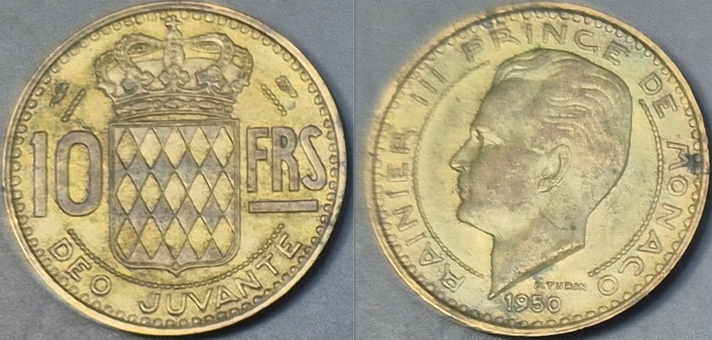 Monako 10 franków 1950r. KM 130 Rainier III