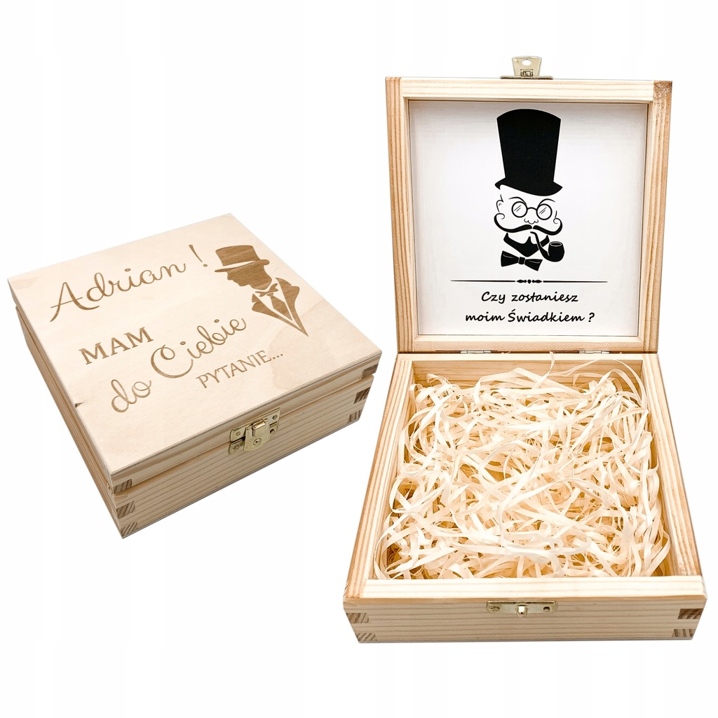 PROŚBA O ŚWIADKOWANIE ZAPROSZENIE dla ŚWIADKA PUDEŁKO NA PREZENT BOX GRAWER