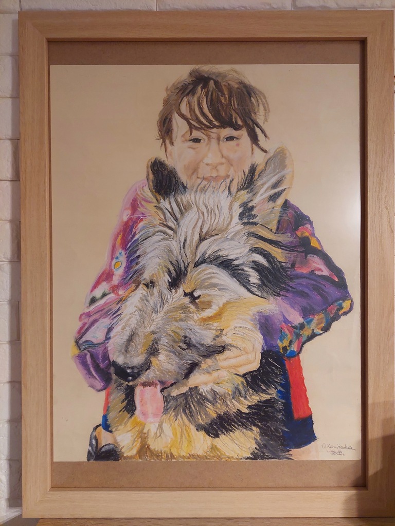 Dziewczynka z psem - Rysunek pastelami olejnymi