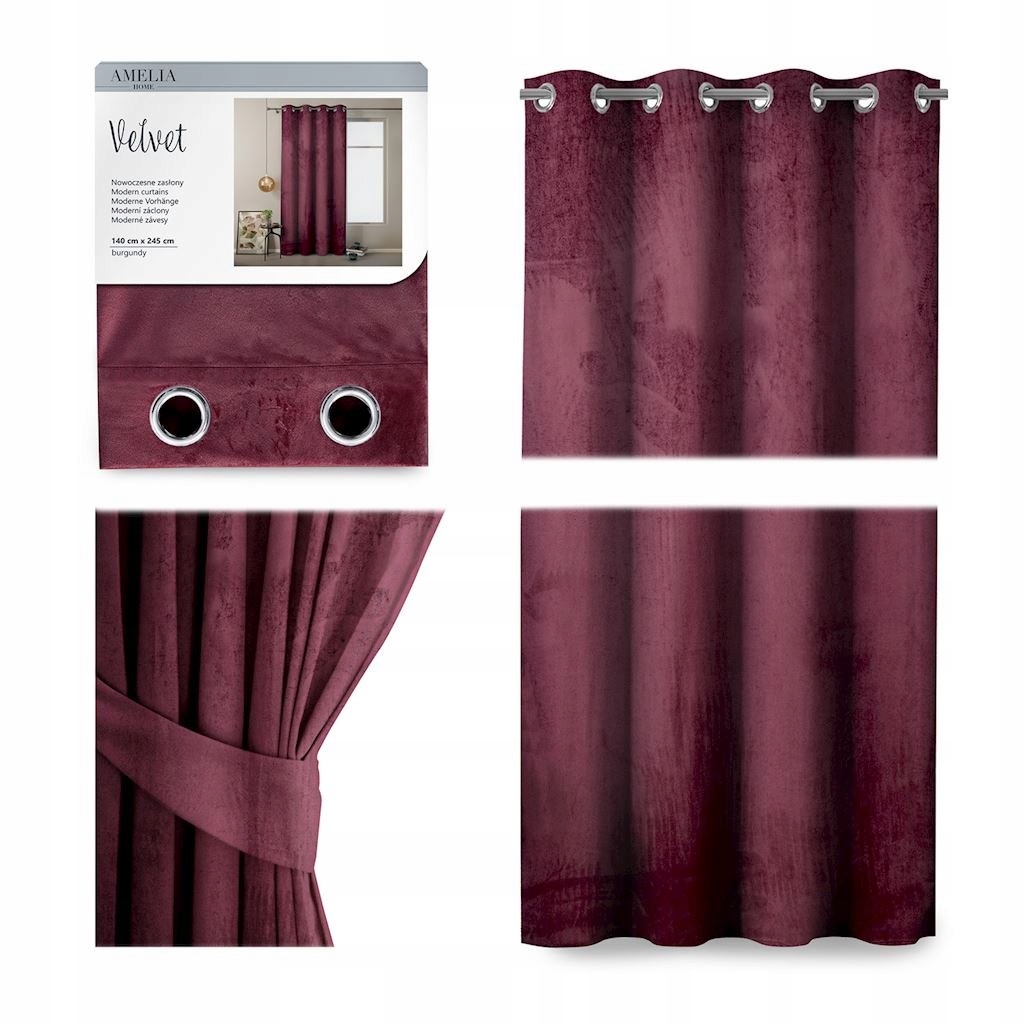 AmeliaHome Zasłona okienna Velvet burgund 140x245