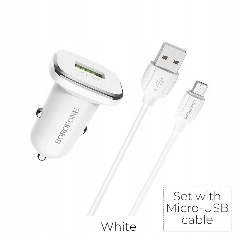 Borofone - ładowarka samochodowa USB z QC3.0 i kab