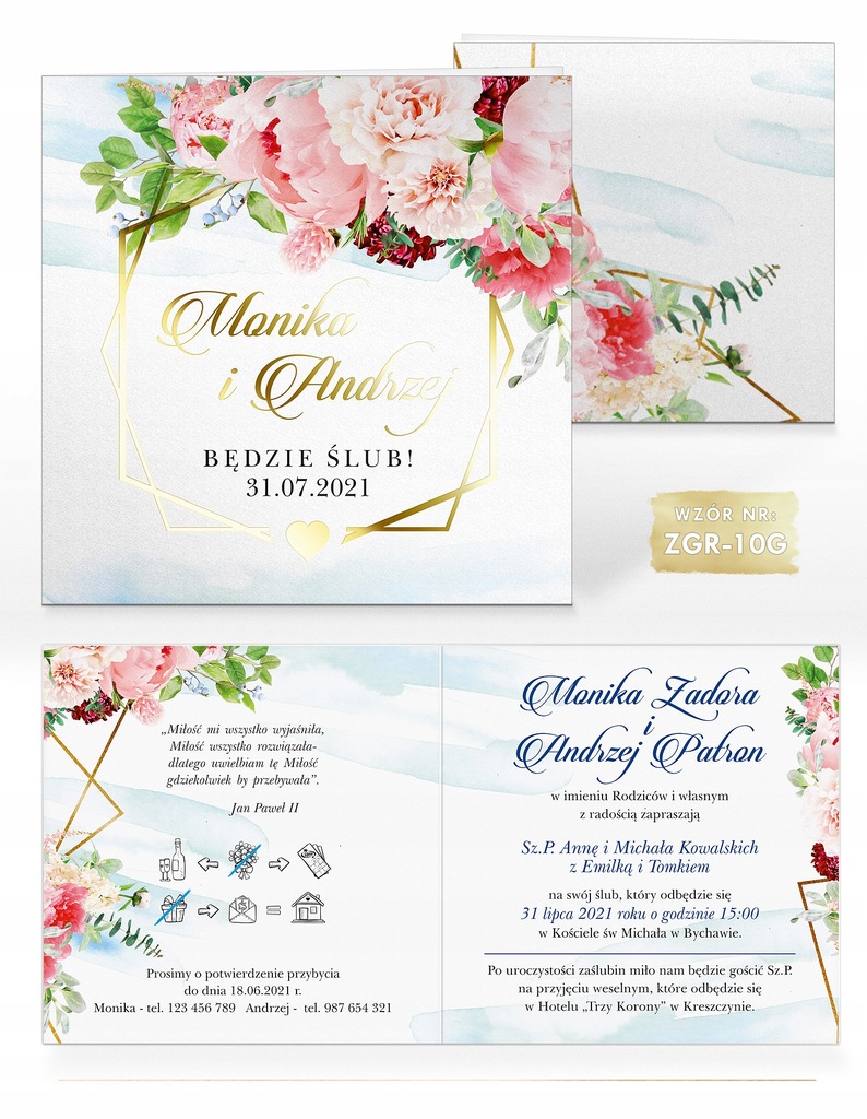 Купить Приглашения на свадьбу с позолоченными пионами - 6 шт.: отзывы ...