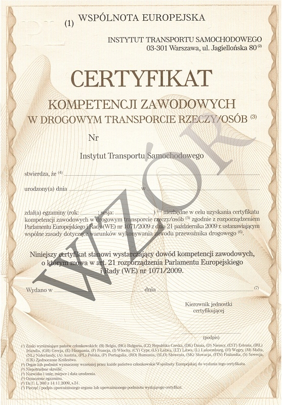 Certyfikat Kompetencji Zawodowych.