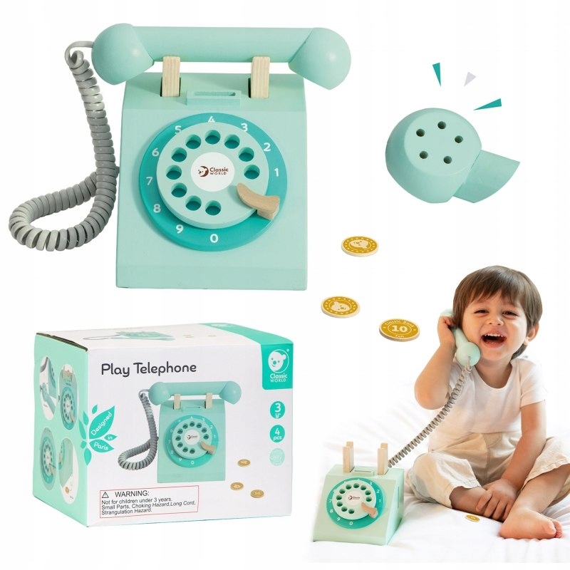 CLASSIC WORLD Klasyczny Drewniany Telefon dla Dzie