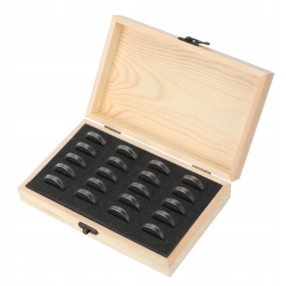 Drewniane ETUI pudełko na monety 20 monet kapsle